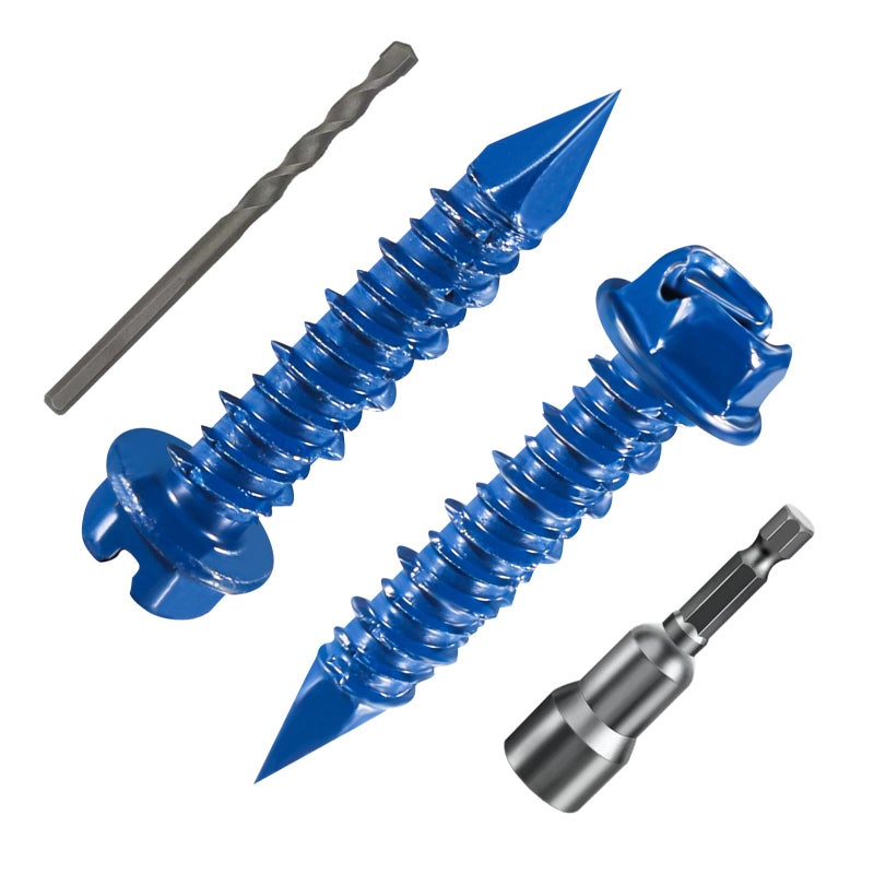 Wensilon(100 PCS) 1/4"" * 1-1/4"" Slotted Hex Concrete Screws Anchor Blue Hexagon Head for Anchoring to Masonry, Block or Brick Stucco - Image 1